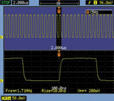Figure 1. An example of a bright crisp display on an economy oscilloscope with zoom mode technology